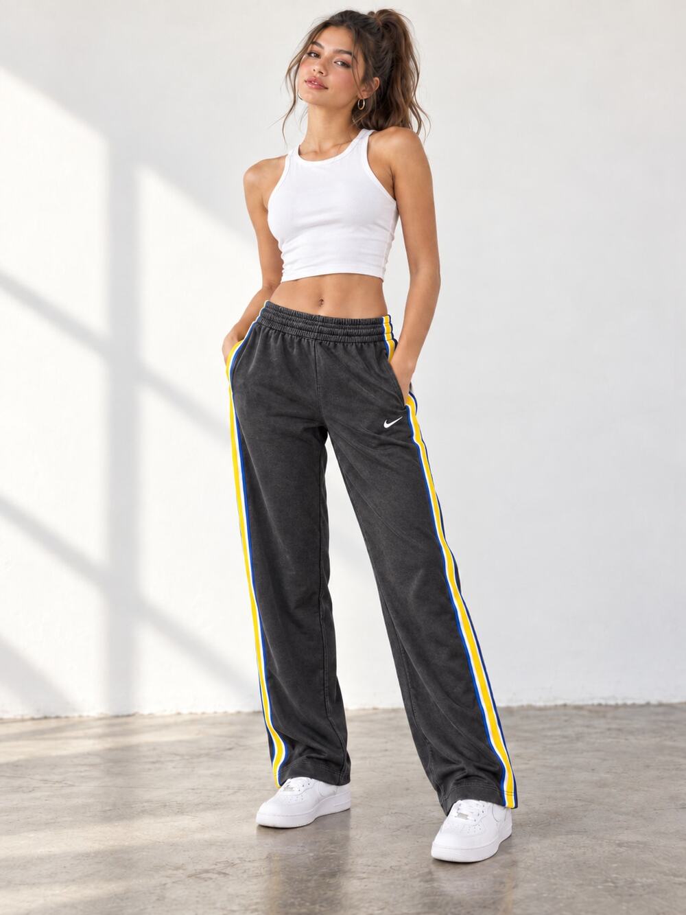 Nike Track Pants, Black w Lakers Purple/Yellow Stripes, size S